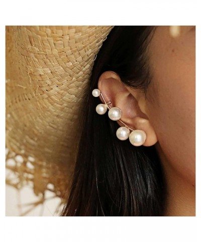 Bohemian Pearl Ear Crawler Earring Multi Pearl Climber Earrings Gold Pearl Cuff Wrap Earrings Artificial Pearl Earrings Pearl...