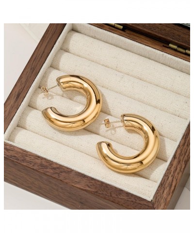 Silver Chunky Gold Earrings for Women Large Earrings Thick Gold Hoop Earrings Big Bold Earrings Gold Statement Earrings Chunk...