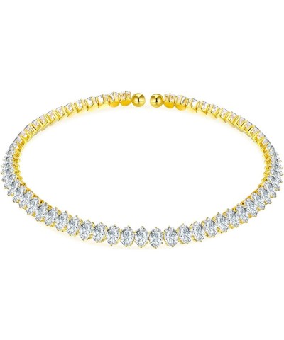 Cubic Zirconia Choker Necklaces for Women and Girls, Sparkling Rhinestone Yellow Gold Plated Tennis Necklace Fake Diamond Cha...