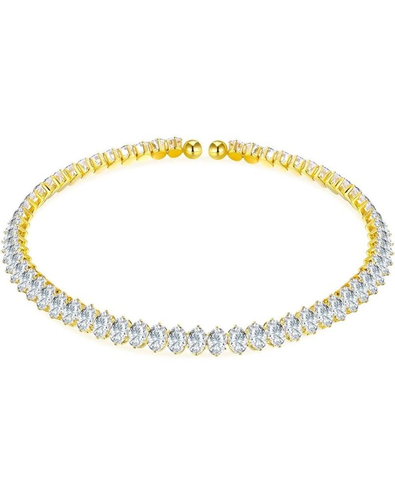 Cubic Zirconia Choker Necklaces for Women and Girls, Sparkling Rhinestone Yellow Gold Plated Tennis Necklace Fake Diamond Cha...