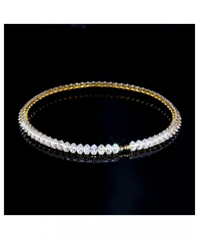 Cubic Zirconia Choker Necklaces for Women and Girls, Sparkling Rhinestone Yellow Gold Plated Tennis Necklace Fake Diamond Cha...