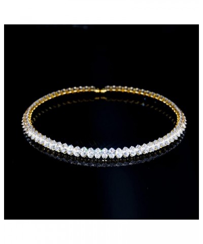 Cubic Zirconia Choker Necklaces for Women and Girls, Sparkling Rhinestone Yellow Gold Plated Tennis Necklace Fake Diamond Cha...