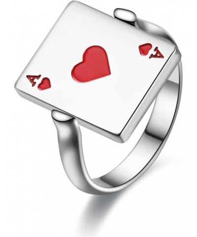 Flippable Heart A Spade A Ring for Men and Women Turnover Poker Card Rings,Stainless Steel Hearts Ace Overturn Spades Ace Sta...