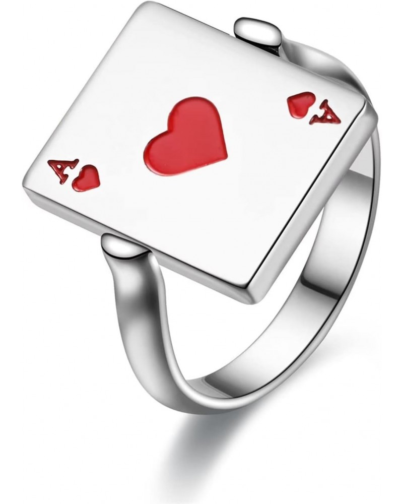 Flippable Heart A Spade A Ring for Men and Women Turnover Poker Card Rings,Stainless Steel Hearts Ace Overturn Spades Ace Sta...