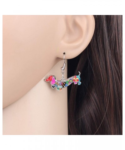 Enamel Alloy Cartoon Dachshund Dog Earrings Pets Drop Dangle Puppy Jewelry for Women Girls Cute Charm Gift Multi $9.51 Earrings