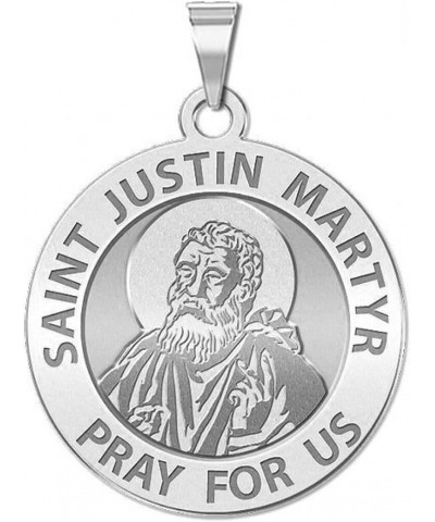 Saint Justin Martyr Religious Medal - 1 Inch Size of a Quarter -Sterling Silver $27.28 Pendants