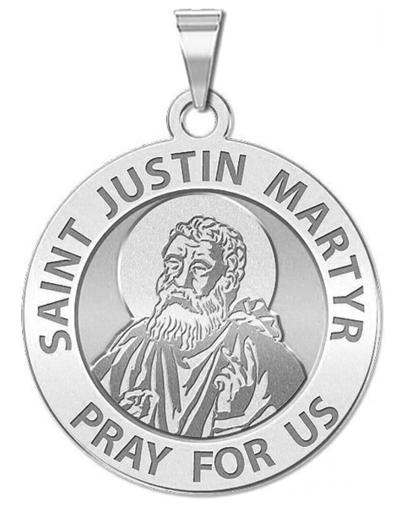 Saint Justin Martyr Religious Medal - 1 Inch Size of a Quarter -Sterling Silver $27.28 Pendants