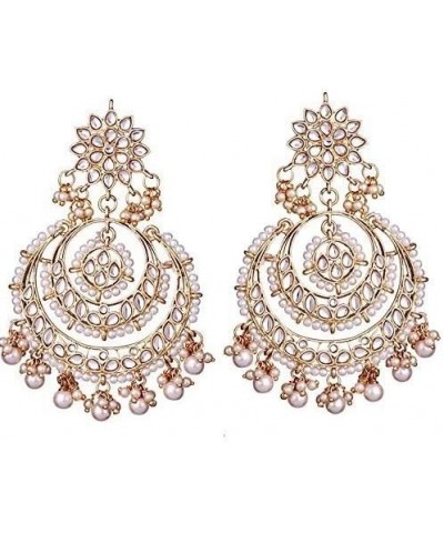 Gold Plated Indian Chandbali Kundan & Pearl Earrings for Women White $14.04 Earrings