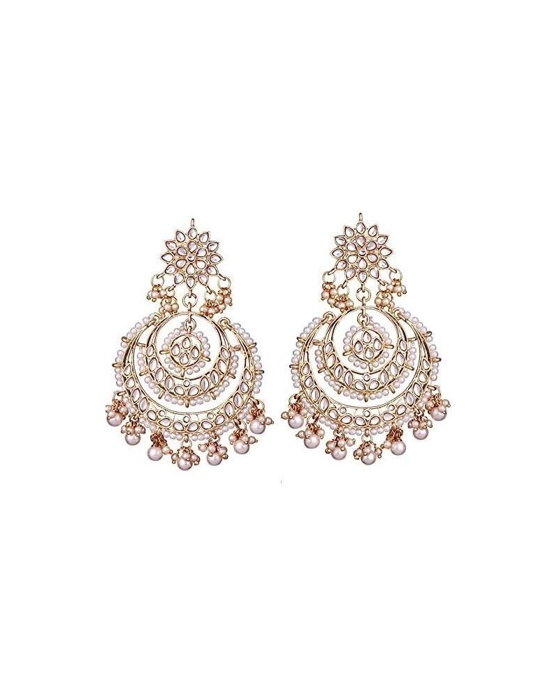 Gold Plated Indian Chandbali Kundan & Pearl Earrings for Women White $14.04 Earrings