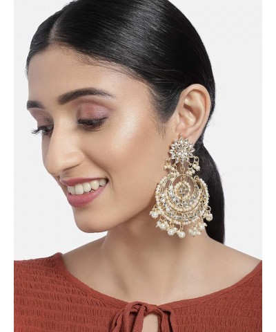 Gold Plated Indian Chandbali Kundan & Pearl Earrings for Women White $14.04 Earrings