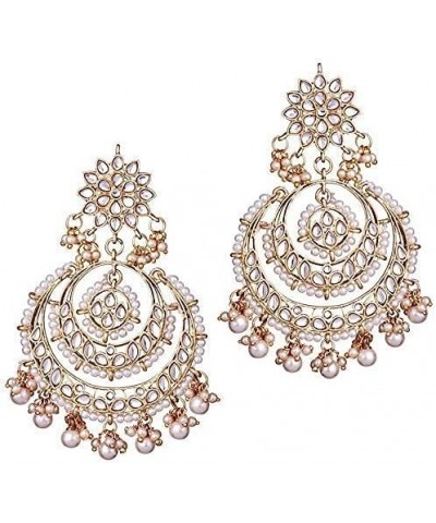 Gold Plated Indian Chandbali Kundan & Pearl Earrings for Women White $14.04 Earrings