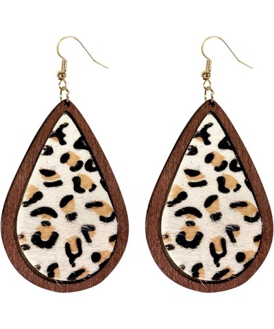 Western Cowgirl Cowboy Earrings Cow Leopard Print Dangle Drop Earrings Leather Wood Teardrop Earrings Handmade Lightweight Ho...