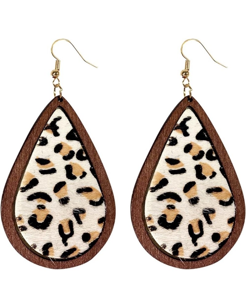 Western Cowgirl Cowboy Earrings Cow Leopard Print Dangle Drop Earrings Leather Wood Teardrop Earrings Handmade Lightweight Ho...