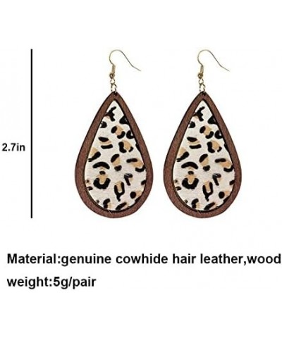 Western Cowgirl Cowboy Earrings Cow Leopard Print Dangle Drop Earrings Leather Wood Teardrop Earrings Handmade Lightweight Ho...