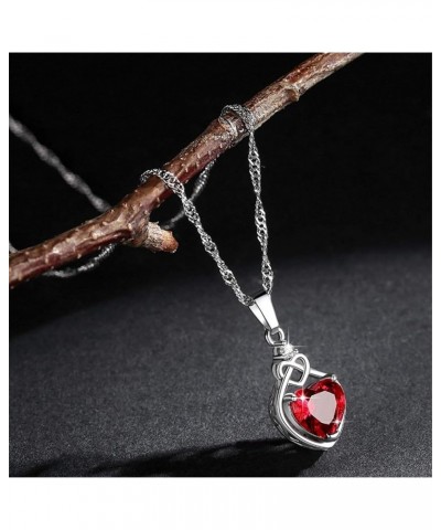 Love Heart Ruby Necklaces Earrings and Rings Jewelry Set, Heart Shaped Pendant Earring with Cubic Zirconia Ruby Jewelry Set f...