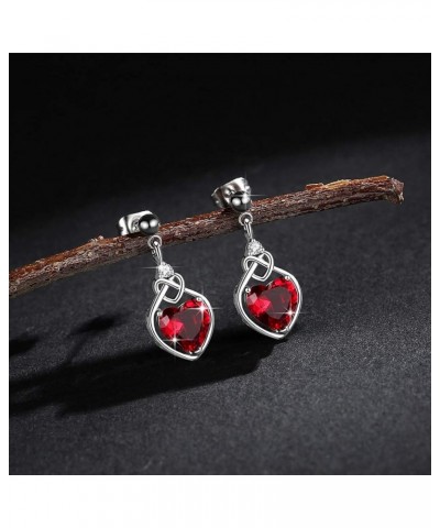 Love Heart Ruby Necklaces Earrings and Rings Jewelry Set, Heart Shaped Pendant Earring with Cubic Zirconia Ruby Jewelry Set f...