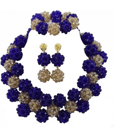 2Rows Blue and Gold African Jewelry Set,African Wedding Crystal Beads Necklace Set $22.79 Jewelry Sets