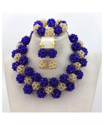 2Rows Blue and Gold African Jewelry Set,African Wedding Crystal Beads Necklace Set $22.79 Jewelry Sets