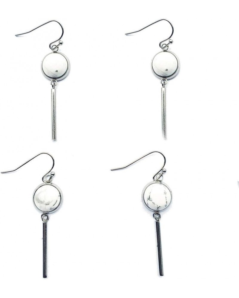 8mm 10mm 12mm Natural Crystal Stones Stainless Steel Dainty Tube Bar Dangle Earrings White Turquoise 10.0 Millimeters $9.59 E...