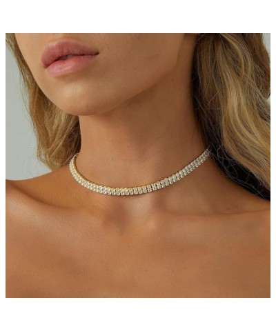 Tennis Necklace 14K Gold Plated/Silver Sparking Rhinestone Choker Necklaces Dainty Crystal Cubic Zirconia Bridal Wedding Jewe...