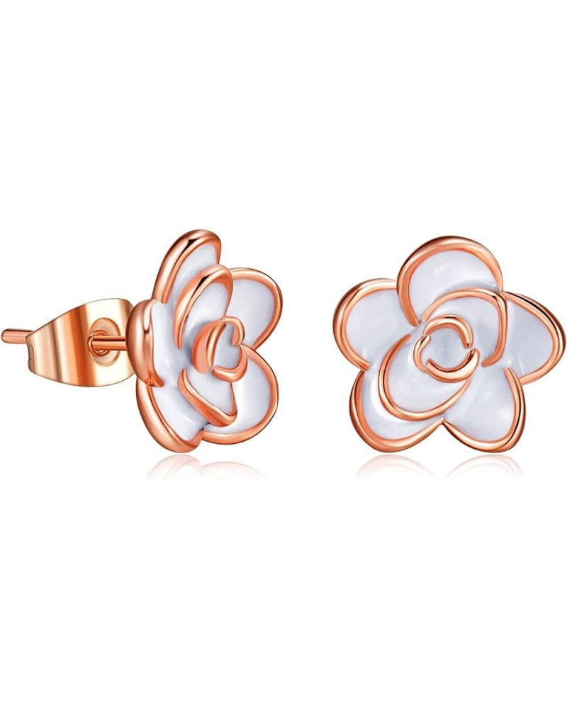 Black Flower Earrings for Women Rose Stud Earring 18K Gold Plated Hypoallergenic Ear Jewelry 0.35 inch Rose Gold-White $9.43 ...