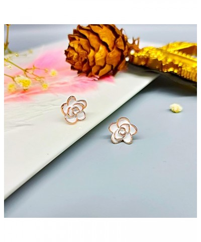 Black Flower Earrings for Women Rose Stud Earring 18K Gold Plated Hypoallergenic Ear Jewelry 0.35 inch Rose Gold-White $9.43 ...