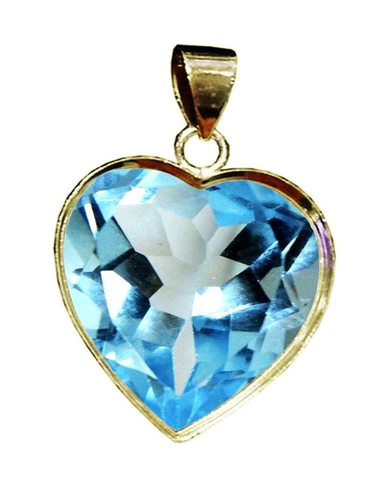 Choose Your Gemstone Pendants Heart Shape Sterling Silver 18K Gold Plated Locket For Men Women natural-cabachon-Blue-Topaz ye...