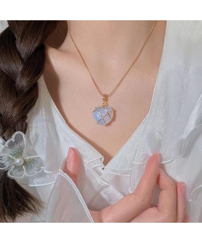 Heart Shaped Moonstone Pendant Necklace - Elegant Princess Costume Jewelry for Women Girls White $4.39 Necklaces