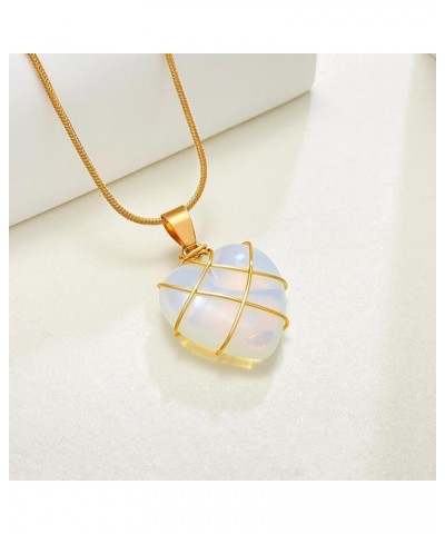 Heart Shaped Moonstone Pendant Necklace - Elegant Princess Costume Jewelry for Women Girls White $4.39 Necklaces