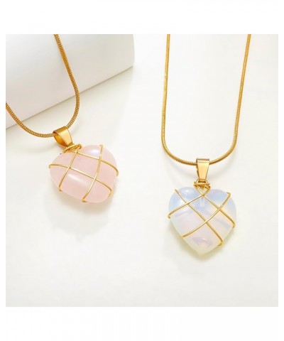 Heart Shaped Moonstone Pendant Necklace - Elegant Princess Costume Jewelry for Women Girls White $4.39 Necklaces