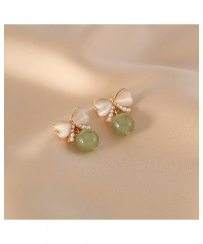 Jade Earrings for Women Pearl Earrings Natural Green Stone Earrings Bow Dangle Earrings Jewelry Gifts for Girls Green-3 $6.11...