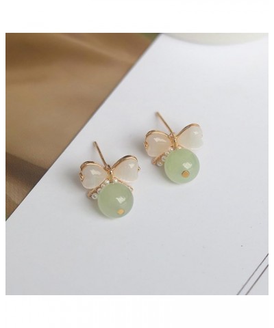 Jade Earrings for Women Pearl Earrings Natural Green Stone Earrings Bow Dangle Earrings Jewelry Gifts for Girls Green-3 $6.11...