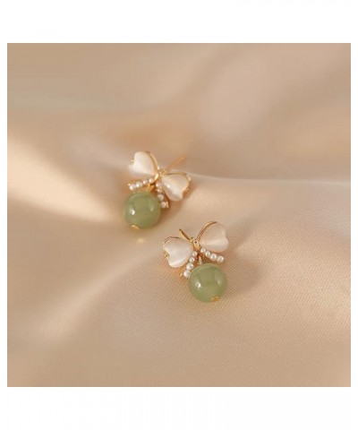 Jade Earrings for Women Pearl Earrings Natural Green Stone Earrings Bow Dangle Earrings Jewelry Gifts for Girls Green-3 $6.11...