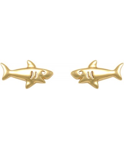 14K Yellow Gold Shark Stud Earrings Silicone Push Back $29.14 Earrings