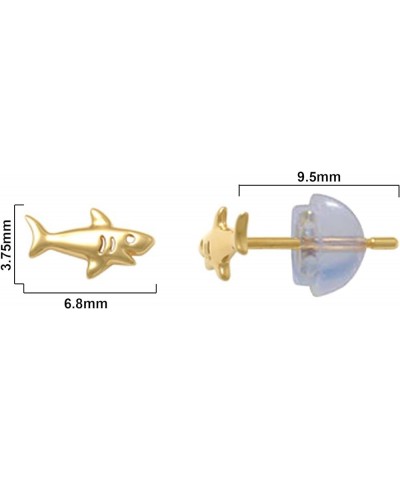 14K Yellow Gold Shark Stud Earrings Silicone Push Back $29.14 Earrings