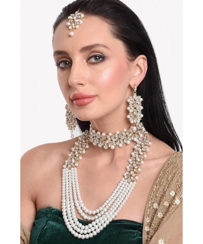 Indian Jewelry Sets for Women Indian Bollywood Traditional Faux Kundan Pearl Beads Bridal Wear Necklace Earrings Maangtika We...