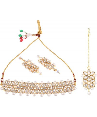 Indian Jewelry Sets for Women Indian Bollywood Traditional Faux Kundan Pearl Beads Bridal Wear Necklace Earrings Maangtika We...