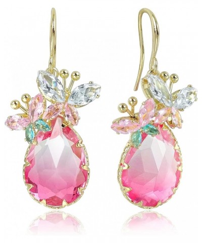 Crystal Teardrop Earrings CZ Butterfly Earrings Gold Dangle Earrings Jewelry Gift for Women Red $12.51 Earrings