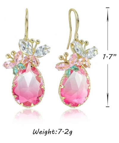 Crystal Teardrop Earrings CZ Butterfly Earrings Gold Dangle Earrings Jewelry Gift for Women Red $12.51 Earrings