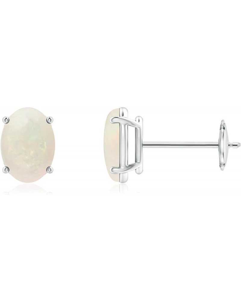 Natural Opal Solitaire Stud Earrings for Women Girls in 14K Solid Gold/Platinum | October Birthstone Jewelry Gift for Her | B...