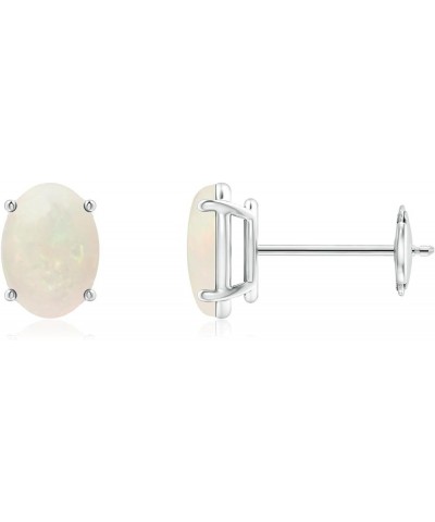 Natural Opal Solitaire Stud Earrings for Women Girls in 14K Solid Gold/Platinum | October Birthstone Jewelry Gift for Her | B...