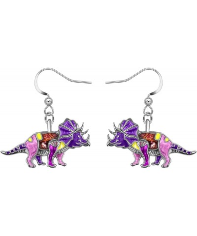 Enamel Alloy Dinosaur Fantasy Dragon Earrings Drop Dangle Unique Animal Jewelry For Women Girls Dinosaur Triceratops Violet $...