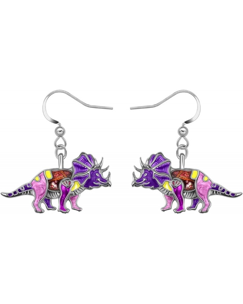 Enamel Alloy Dinosaur Fantasy Dragon Earrings Drop Dangle Unique Animal Jewelry For Women Girls Dinosaur Triceratops Violet $...