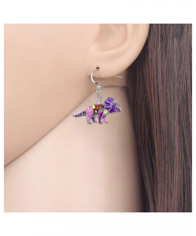 Enamel Alloy Dinosaur Fantasy Dragon Earrings Drop Dangle Unique Animal Jewelry For Women Girls Dinosaur Triceratops Violet $...