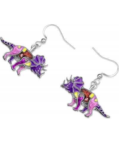 Enamel Alloy Dinosaur Fantasy Dragon Earrings Drop Dangle Unique Animal Jewelry For Women Girls Dinosaur Triceratops Violet $...