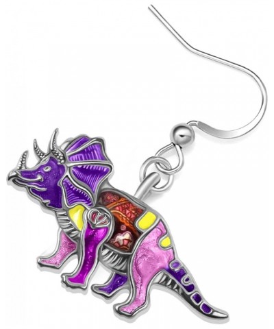 Enamel Alloy Dinosaur Fantasy Dragon Earrings Drop Dangle Unique Animal Jewelry For Women Girls Dinosaur Triceratops Violet $...