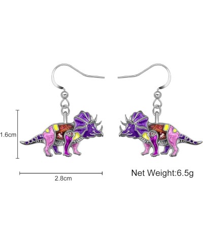 Enamel Alloy Dinosaur Fantasy Dragon Earrings Drop Dangle Unique Animal Jewelry For Women Girls Dinosaur Triceratops Violet $...