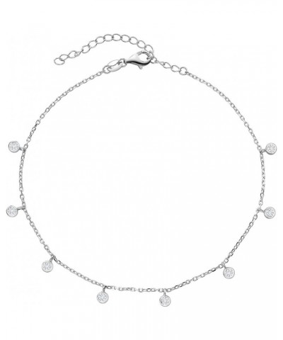 925 Sterling Silver White Moissanite Anklet Bracelet For Women (0.40 Cttw, Adjustable Up to 11 Inch) White Rhodium Plated Sil...