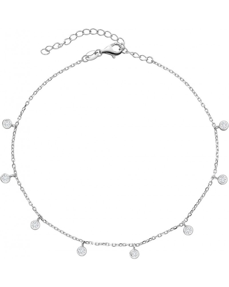 925 Sterling Silver White Moissanite Anklet Bracelet For Women (0.40 Cttw, Adjustable Up to 11 Inch) White Rhodium Plated Sil...