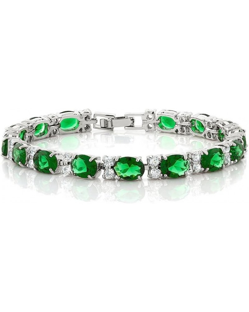 40.00 Ct Oval and Round Green Color Cubic Zirconias CZ Tennis Bracelet For Women 7 Inch $14.99 Bracelets